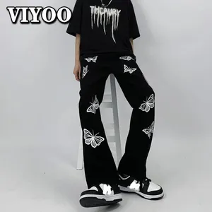 Men's Jeans Women's Printed Fashion Butterfly Y2K Clothes Vintage Baggy Denim Pants Trousers Streetwear Wide Leg For Men