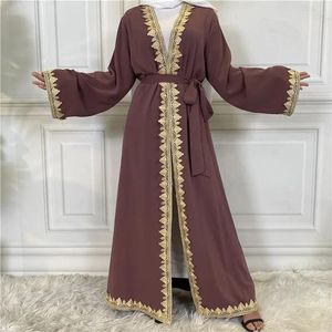 Roupas étnicas Dubai Turquia Kaftan Muslim Cardigan ABAYA Vestidos para mulheres Bordado de bordado aberto Rúsculo casual femme caftan Islam Roupos