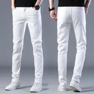 Herren Jeans schwarz weiße elastische schlanke Füße Füße Frachthosen Mode Männer lässige Hose lässig Hosen