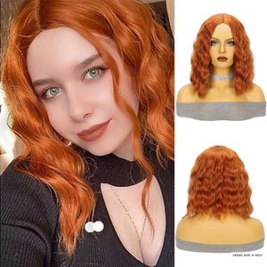 Humanos Curly Wigs Lace Wig Womens Médio laranja Cabelo curto curto Cabelo grande Grande Tampa de renda pequena fibra química de fibra química de alta temperatura seda