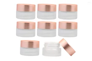 Speicherflaschen 8 Pack Frosted Glas Jar Mini leer kosmetische Make -up -Probe Behälter Roségold Deckel für Cream Lotions Scrubs Lippe