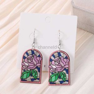 Other 1Pair Painting Dangle Earrings Creative Acrylic Colorful Flower Rose Cloud Crafts For Women Girl Birthday Gift 240419