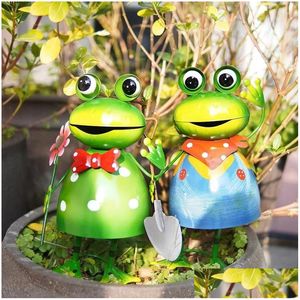 Gartendekorationen Froschstatue Outdoor Dekor süße Metall Yard Art Scpture 3d Frühling Figur für Rasenpatio Drop Lieferung Home DHMtu