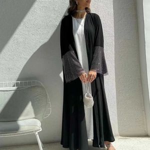 Roupas étnicas muçulmanas a abaya kaftans mulheres jilbabs bate de manga com shinestone oração cardigã casaco de roupas islâmicas dubai manto saudita d240419