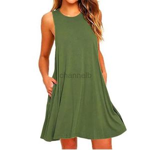 Vestidos casuais básicos femininos verão casual swing vestidos de praia com bolsos de placas de tamanho largo de camiseta solta 240419