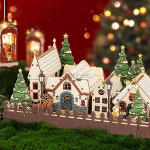 3D Puzzles miniaturowa dom Villa 2024 Nowy rok dekoracja ornament LED LED TOBY 3D Drewniana łamigłówka DIY Model Building Zestaw budowlany 240419