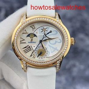 Womens AP Wrist Watch Millennium Series 77315or Original Diamond 18K Rose Gold Material White Fritillaria Dial Date Dynamic Storage Moon Fas Display