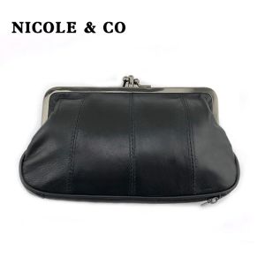 Wallets Nicole & Co Genuine Leather Coin Purse Womens Sheepskin Change Purse Metal Hasp Closure Cardholder Wallet Zipper Small Bag Short