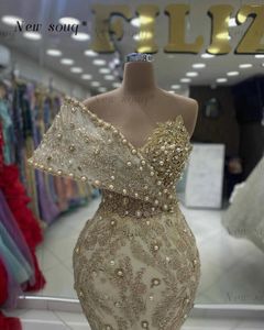 Vestidos de festa 2024 Champagne Sparkle One ombro lantejoulas noite para mulheres vestidos de baile longos de árabe vestidos de casamento vestes