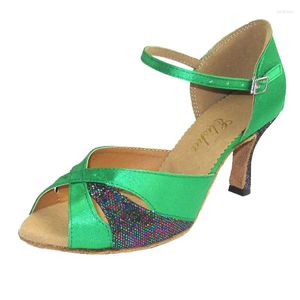 Sapatos de dança CAPELA MENINAS MENINAS MENINAS VERDE SALSA LATINA LATIN ABERTO ABESA DE BALLO DE BALLO SANDAL PROFISSIONAL