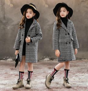 Casado de meninas outono inverno coreano Children grande039s Lã do bolso de pocheiro de lã Crey Houndstooth Outerwear Roupos LJ201125 81124960