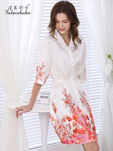 Women's Sleepwear 19 Momme Natural Silk Nightshirts Summer Dress Women Fashion Placement Print Flower Night Sleep Sexy Long S5911