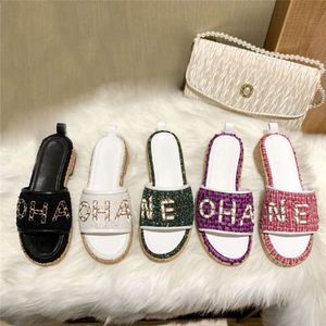 Slippers Xiaoxiangfeng Tweed Sandal Thick Bottom Short Root One Line Slipper Leisure Embroidered Women's Shoes