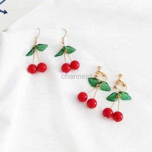Other Red Cherry Drop Earrings for Women Cute Fruit Cherry Beads Pendant Earrings Sweet Gifts Girl Jewelry Bijoux 240419