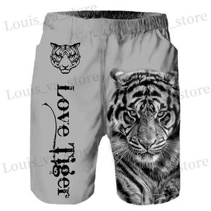 Herren Shorts 2024 Sommer Neue Männer Strand Shorts Casual Cool Animal 3D Print Tiger Short Hosen Running Trunks atmungsaktiven Männern Taschen Badebekleidung T240419