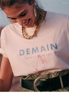 Camisetas femininas femininas letra letra pintada à mão T-shirt Impressa Summer Ladies Round Neck pesco