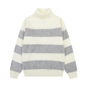 2024 Autumn e inverno suéter novo suéter de malha feminino Amis Turtleneck Sleeved Jumper Menor de jumper Menor de coração listrado Sweater solto de lã de lã Top Street WEA