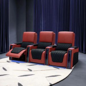 Black and red leather smart home theater VIP theater furniture Ai 3 4-seater electric recliner sofa set with LED light