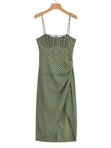 Basic Casual Dresses YENKYE 2023 Women Sexy Backless Side Slits Polka Dot Sling Dresses Sleeveless Ladies Holiday Summer Beach Vestido 240419