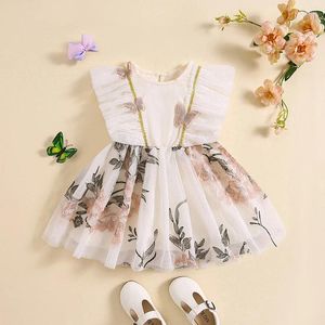 Girl Dresses Baby Tulle Dress Ruffle Sleeveless Round Neck Floral Embroidery Tutu Toddler Summer Princess Birthday Party