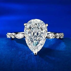 Alyans Lüks 925 Sterling Gümüş Yüzük, Cazibe Lady için 8x12mm Armut Şekli Gra Moissanite Taş Promise Alyans Takı 240419