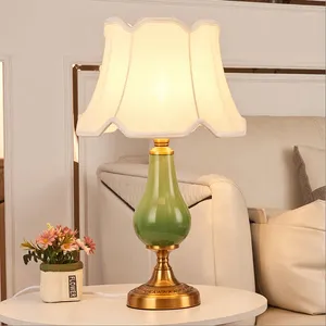 Table Lamps Modern Northern Europe Green Ceramic Dimmer/Touch On/of Switch Fabric E27 LED Light For Bedside&Foyer&Studio AS005