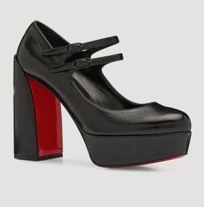 اللباس مصمم أحذية النساء مضخات زفاف مضخات Movida Jane 130mm منصة Mary Mary Pump Black Matte /Patent Leather Suede الكعب السميك مع Box2303506