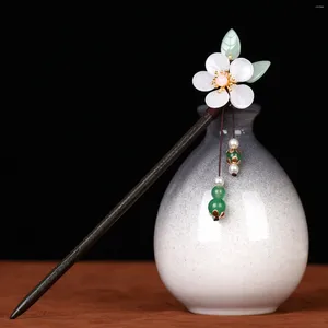 Hårklipp vintage träpinne kinesisk stil blommor hårnål med tofs klassisk elegant damklipp kvinnliga tillbehör