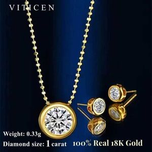 Anhänger Halsketten vergleichen Au750 Real 18k Gold Moissanit Diamond Halskette Ohrringe Fein Schmuck für Frau Hochzeitsvorschlag Geschenk 240419