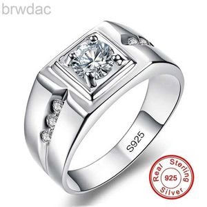 Solitaire Ring Solitaire männlicher Ring 925 Sterling Silber 0,5ct 5A CZ Stone Engagement Ehering Band Ringe für Männer Luxusparty Schmuck D240419