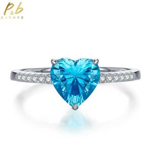 Wedding Rings PuBang Fine Jewelry Real 925 Sterling Silver Heart Sapphire Blue Gem Created Moissanit Diamond Ring for Women Gift Drop Shipping 240419