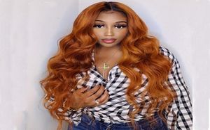 Wavy ombre gengibre ginger loira sem glui Wigs Front Wigs for Women Pré -explodido Ombre Ombre Orange Human Human Lace Wigs com Baby Hair2011401