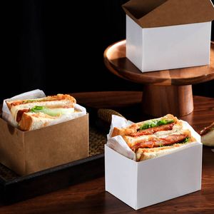 Kraft Paper Food Hamburger Sandwich Wrapping Packaging Boxes Oilproof Cake Burger Bakery Bread Breakfast Wrapper Paper For Teatime Wedding Party Supply Pack