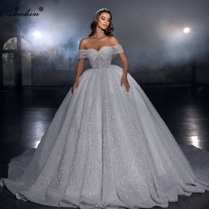 Luxury Sparkly Beading Sequined Pearls Lace Ball Gown Wedding Dress Off Shoulder Sleeves Sweetheart princess Bridal Gowns 2024