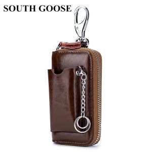 Brieftaschen echter Lederschlüssel Brieftaschen Männer Auto Schlüsselhalter Cowide Multifunktion Reißverschluss Home Key Case Haushälterin Frauen Smart Keychain Hülle