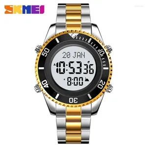 Wristwatches SKMEI 2141 Men Watches Muslim Azan Prayer Compass Clock Adhan Alarm Hijri Islamic Wristwatch Stainless Steel Digital Waterproof