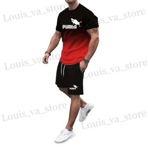 Herrspårar Summer Mens Set Fashion Sportswear Mens Short Slved T-Shirt+Sports Shorts Set Mens Casual Mens Clothing Mens Jogging Pant T240419