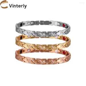 Bracelets de link Vinterly Pure Titanium Magnetic Women Mulheres anti-alergias cúbicas zirconia Energia da saúde Jóias de rosa de germânio