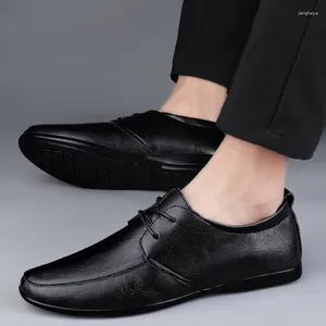 Casual Shoes Men's Lace Up Classic Retro äkta Leather Mens Oxfords Dress Business Offics Flats Black Men Wedding Party