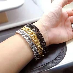 Link Bracelets 8mm/10mm Stainless Steel Gold Couple Bracelet Retro Black Four Side Grinding Safety Buckle Chain Hand Jewelry