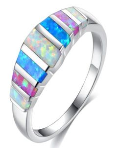 Anéis cinamente criados Pink Blue White Fire Opal Silver Plate