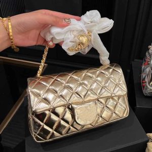 France Womens Shiny Classic Mini Flap Gold Quilted Bags Lambskin Crush Ball Gold-tone Metal Hardware Matelasse Chain Crossbody Shoulder Purse Handbags 20CM