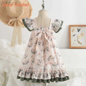 Mädchenkleider Bär Leader koreanische Sommermädchen Kleider fliegende Ärmeln Blumenkleider Baby Girls Clothess Prinzessin Kleid Kids Party Kleider D240423