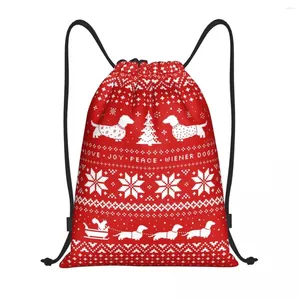 Shopping Bags Custom Christmas Dachshund Sweater Pattern Drawstring Women Men Lightweight Pet Dog Lover Sports Gym Storage Backpack