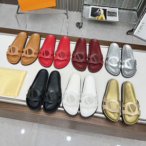 Slippers Women Room Slip Shoes Floor Sandals Embossed Cowskin Sliders Women Flat Sandale Colourful Shoe Letters Hollow Luxury Summer Beach Flat Slipper With Box