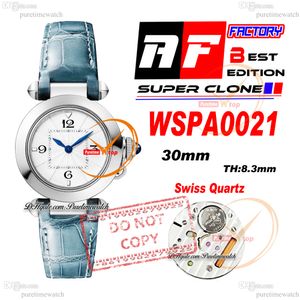 Pasha WSPA0021 Swiss Quartz Womens Watch AF 30mm Steel Case White Dial Blue Leather Strap Watches Lady Super Edition Reloj de Mujer Phetime Ptcar