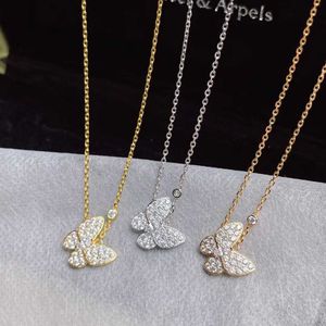 Designer Brand Glod High Version Van Butterfly Full Diamond Necklace For Women 18K Rose Gold Minimalist Elegance Collone Chain Chain