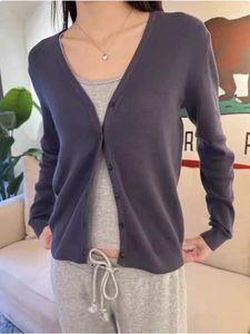 Kadın Düğmeleri lacivert Örgü Cardigan 2024 Bahar Pamuk V Boyun Uzun Kollu Sırık Kazaklar Ceket Vintage Tatlı Stil Triko Üstleri