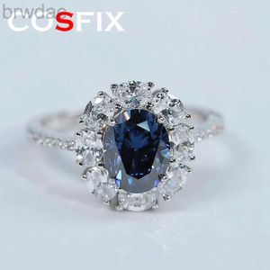 Solitaire Ring Women Moissanite Ring S925 Silver Oval Cut Blue Moissanite Rings For Women Luxury 2Ct Champagne Women Moissanite Ring D240419