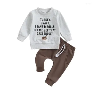 衣料品セットPudcoco Infant Boyboy Boy Boy Thanksgiving Outfits Classic Longeve Turkey Print Sweatshirtパンツセット幼児服0-3t